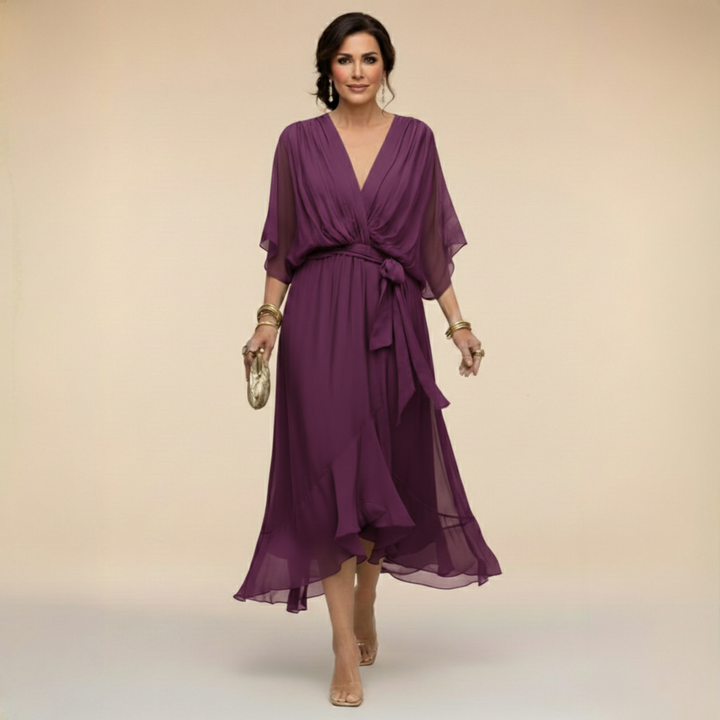 Liora | Flowing Midi Dress with V-Neck