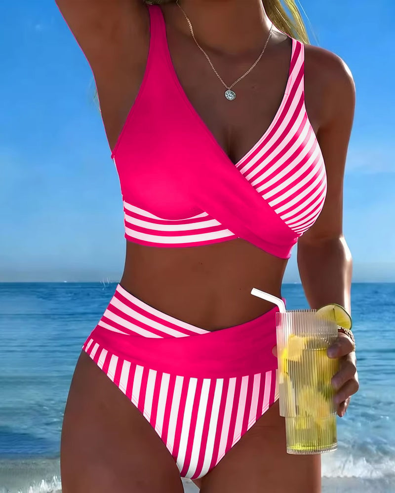 Bikini Crossed Stripes Printed