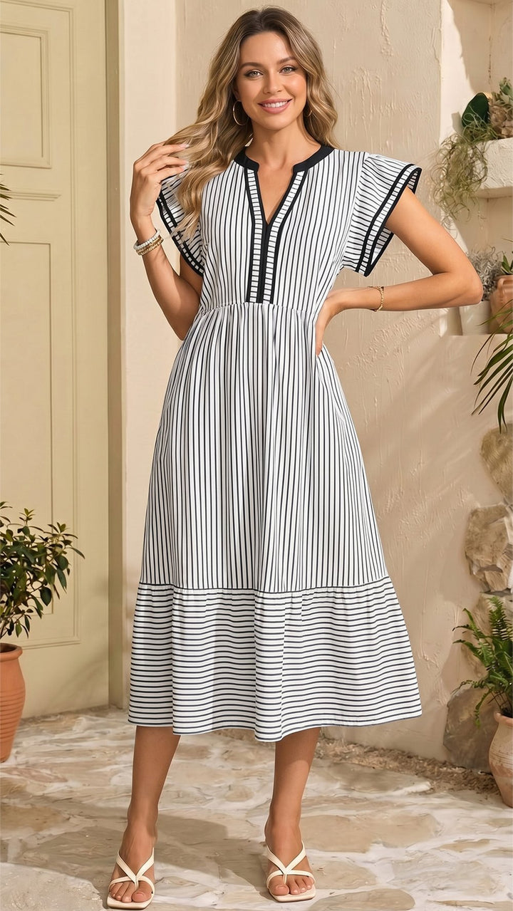 Alvéra | Striped Midi Dress with Pockets