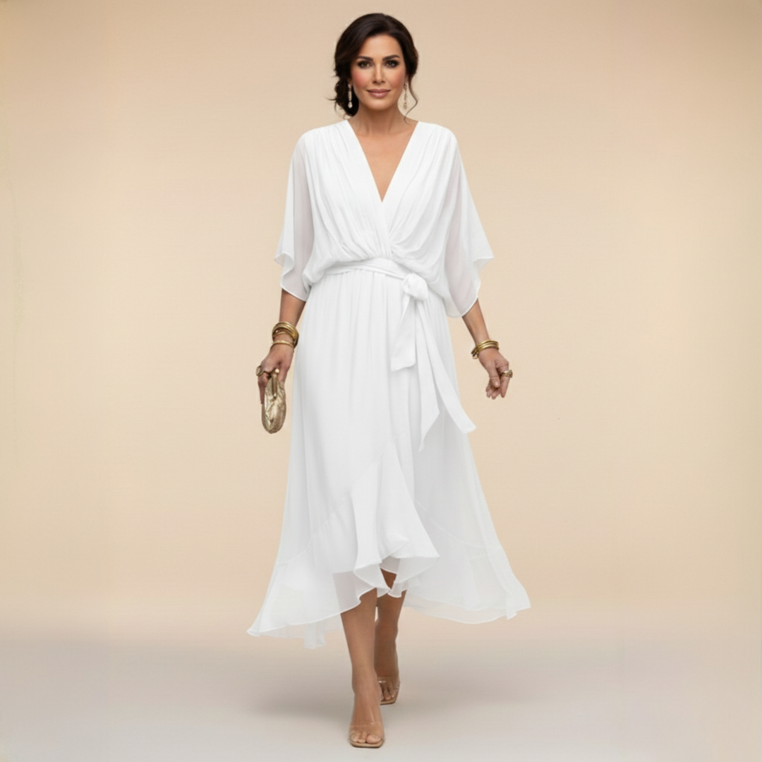 Liora | Flowing Midi Dress with V-Neck