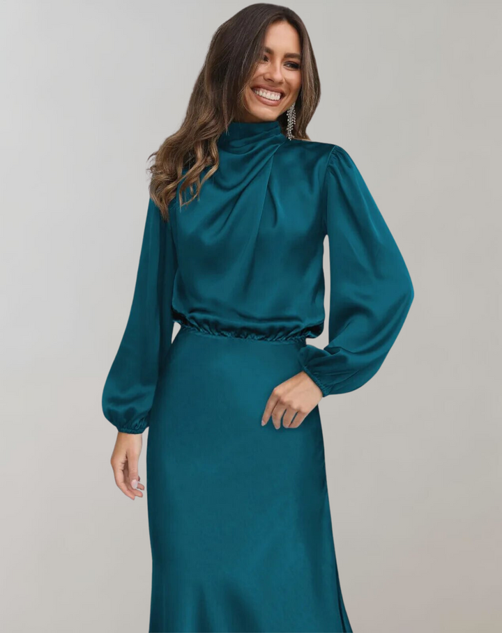 Celine | Long-Sleeved Satin Dress