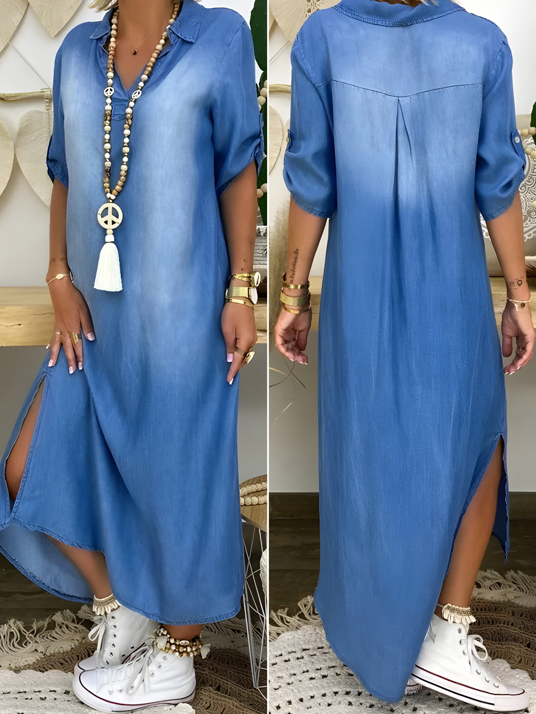 Hazel | Elegant Denim Maxi Dress