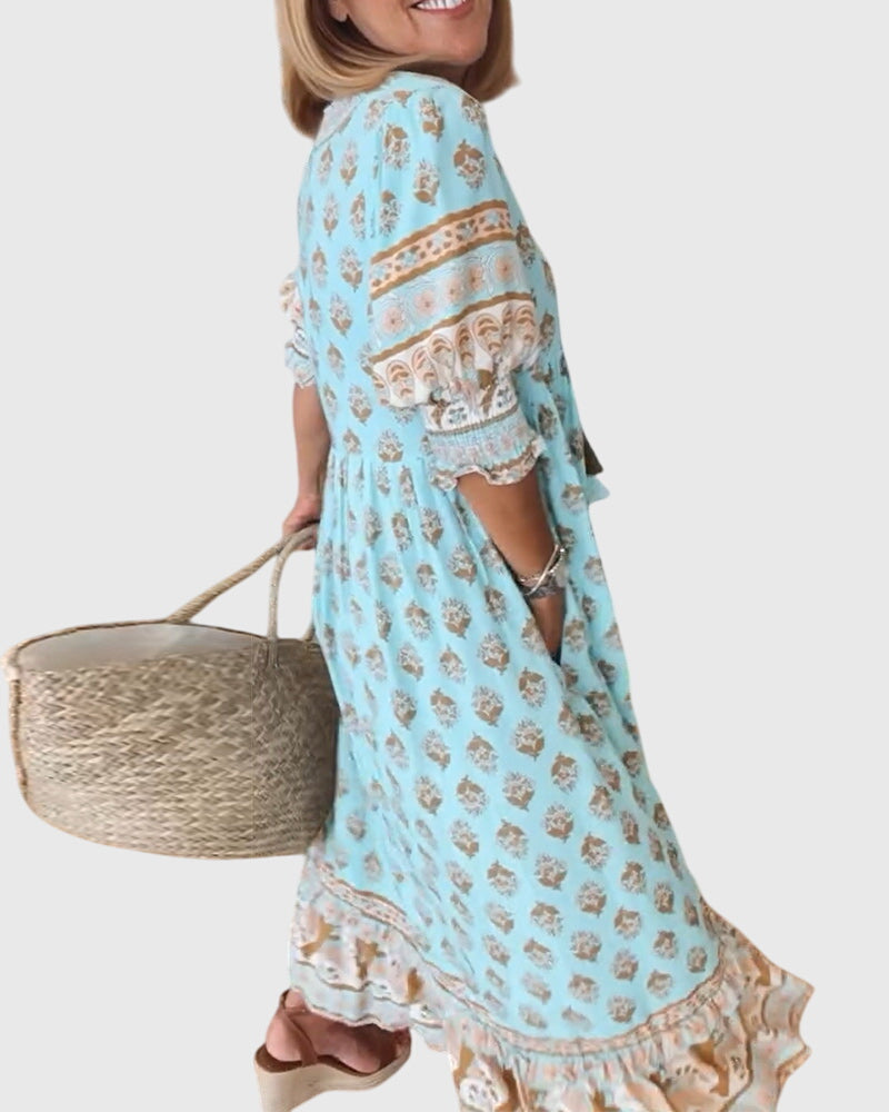 Brigid | Elegant V-Neck Printed Dress