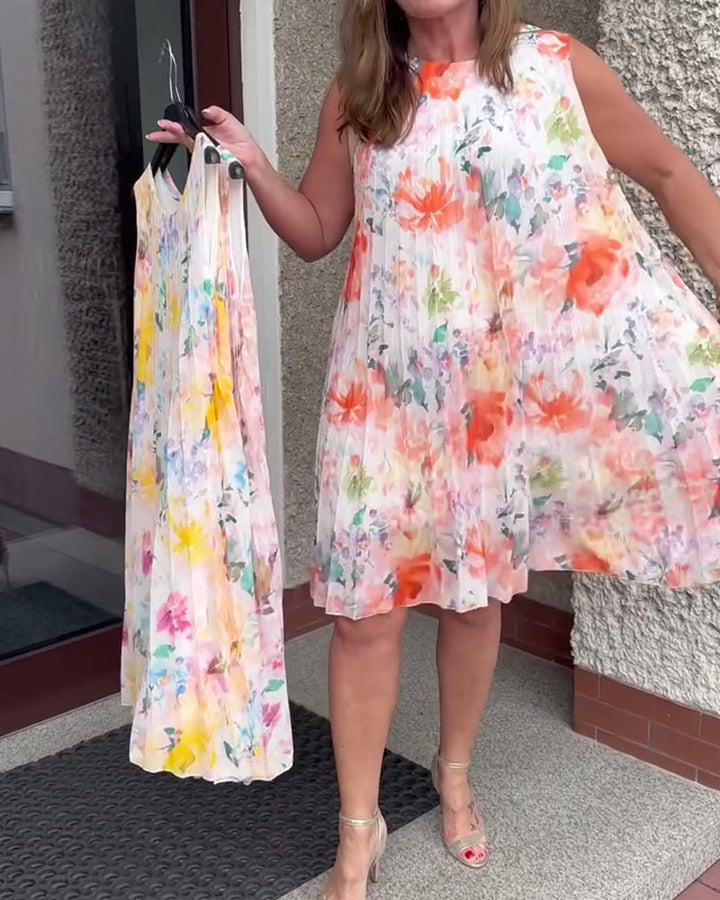 Sleeveless Pleated Floral Dress