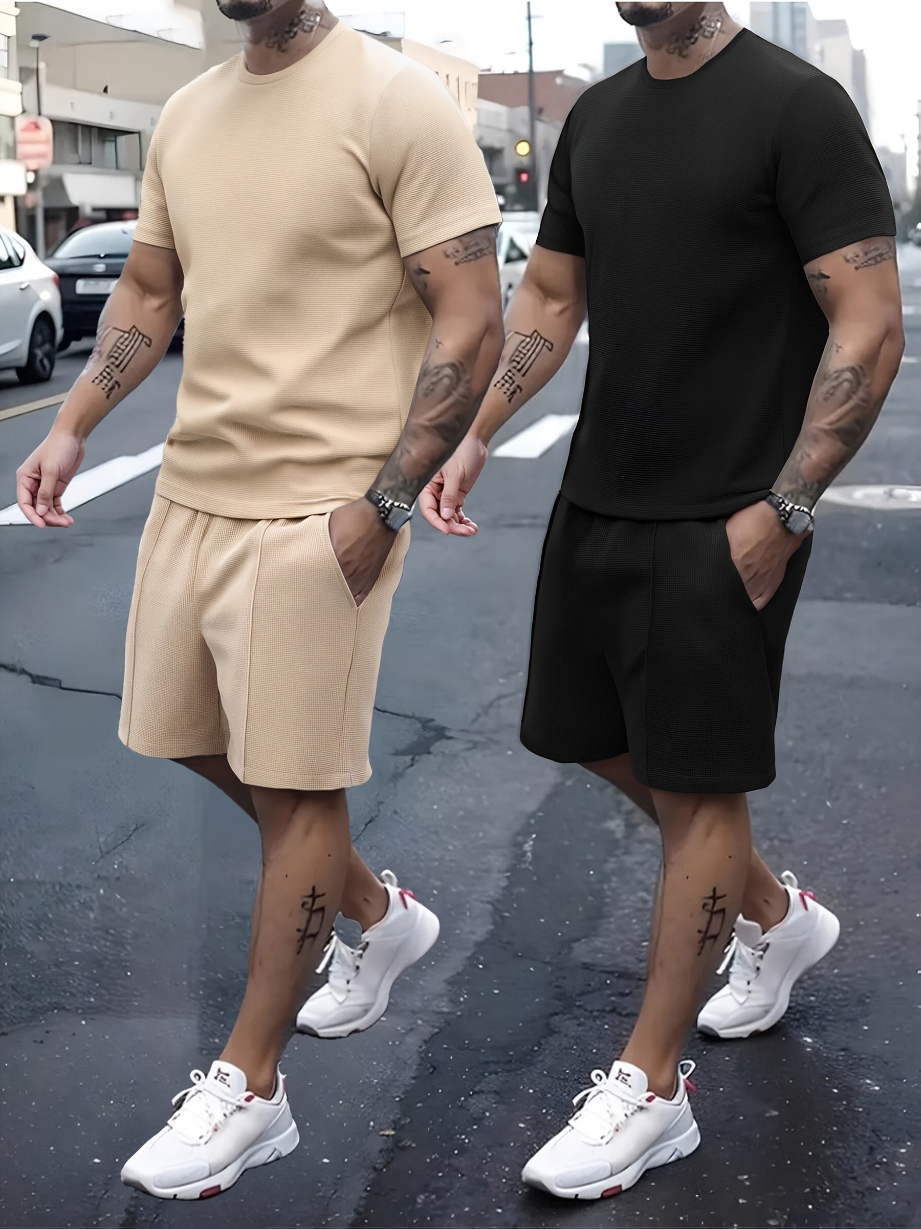 Men's 2x 2-Piece Casual Sets – Includes 2 T-Shirts & 2 Matching Shorts