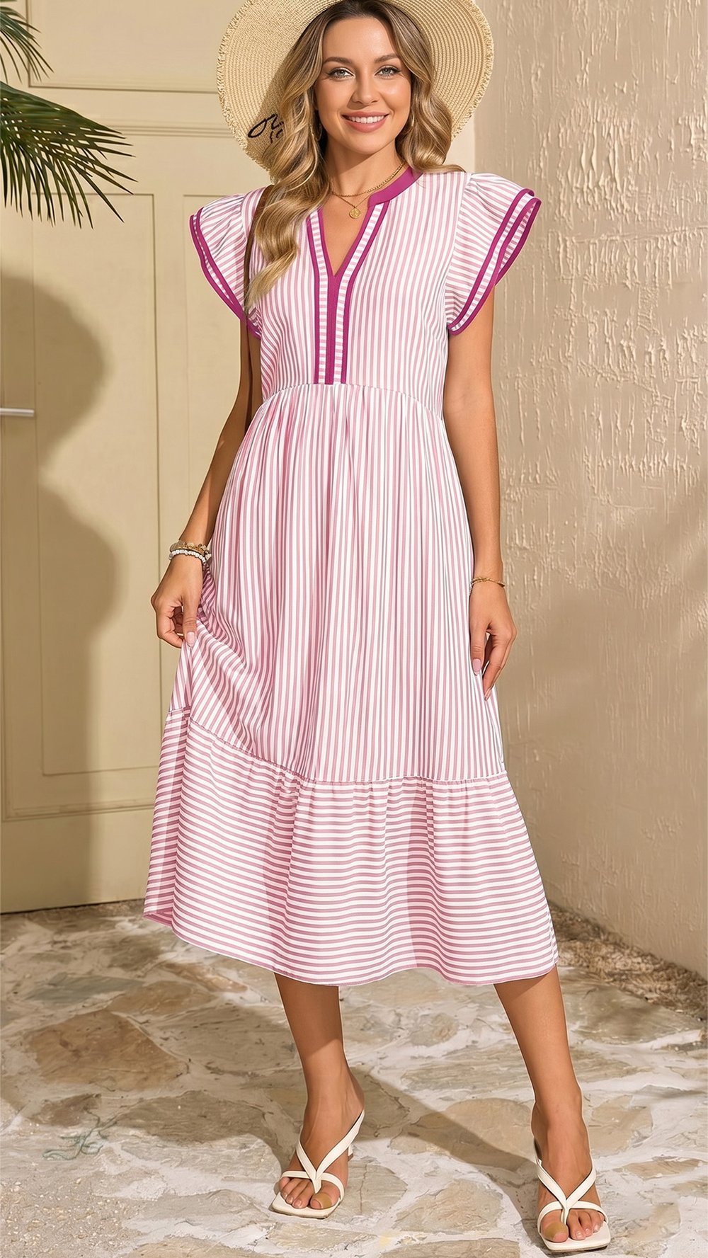 Alvéra | Striped Midi Dress with Pockets