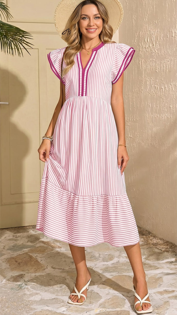 Alvéra | Striped Midi Dress with Pockets