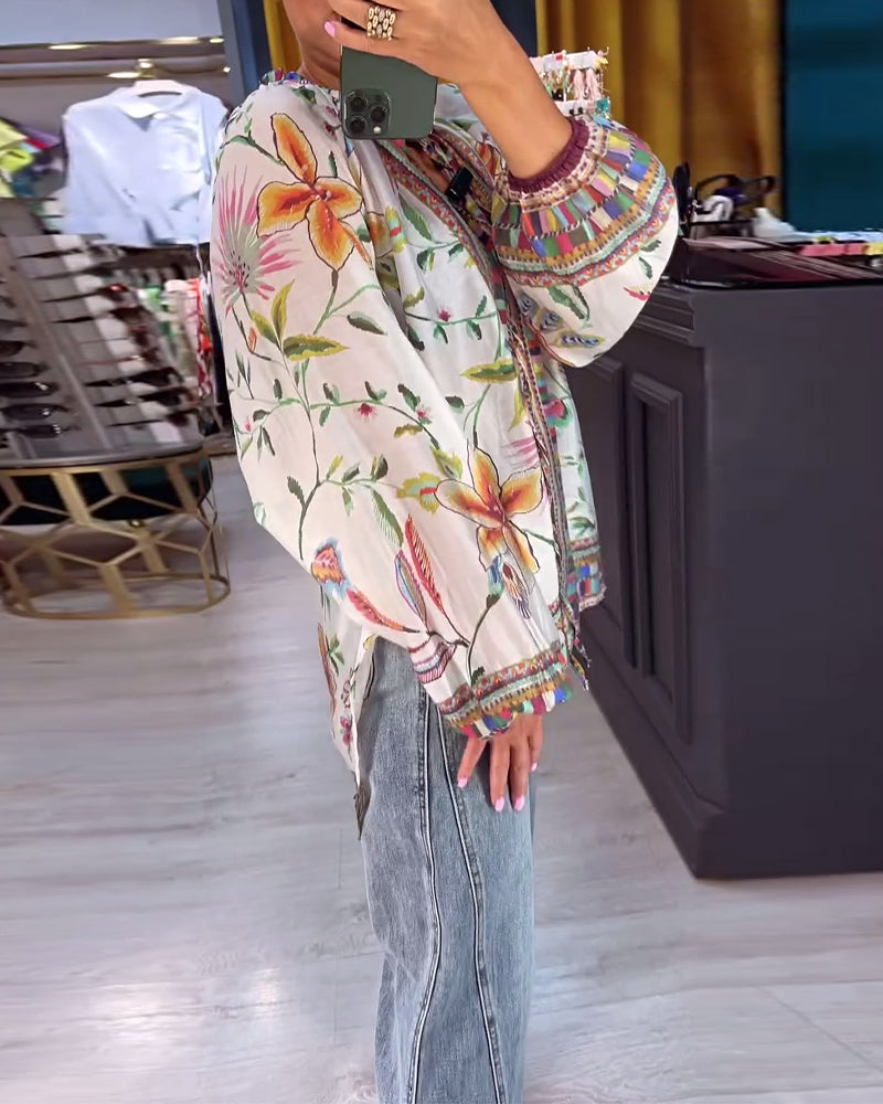 Elegant V-Neck Printed Blouse