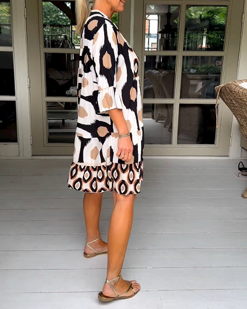 Elegant Geometric Print Button Dress