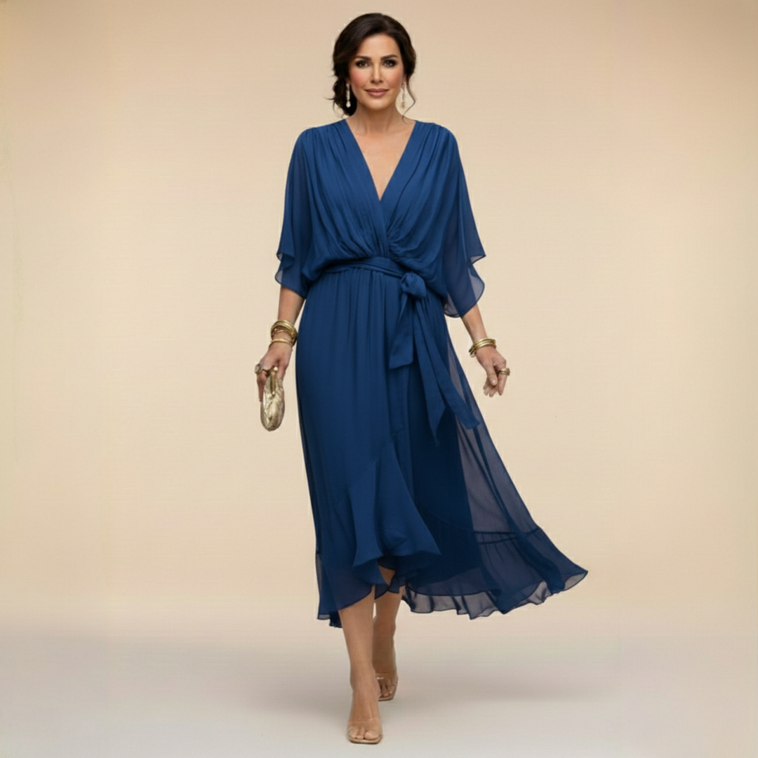 Liora | Flowing Midi Dress with V-Neck