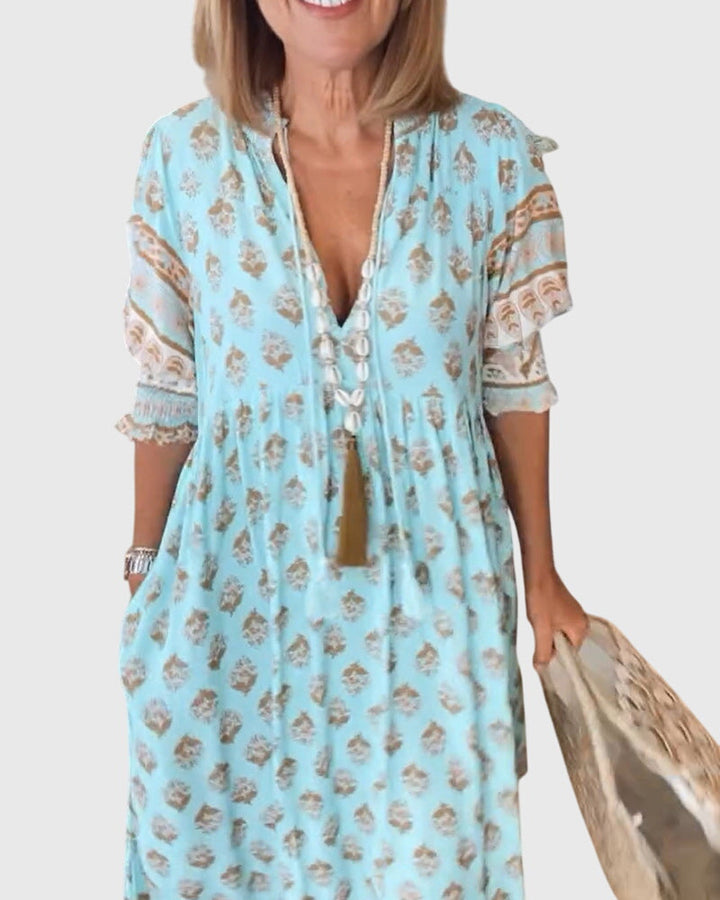 Brigid | Elegant V-Neck Printed Dress