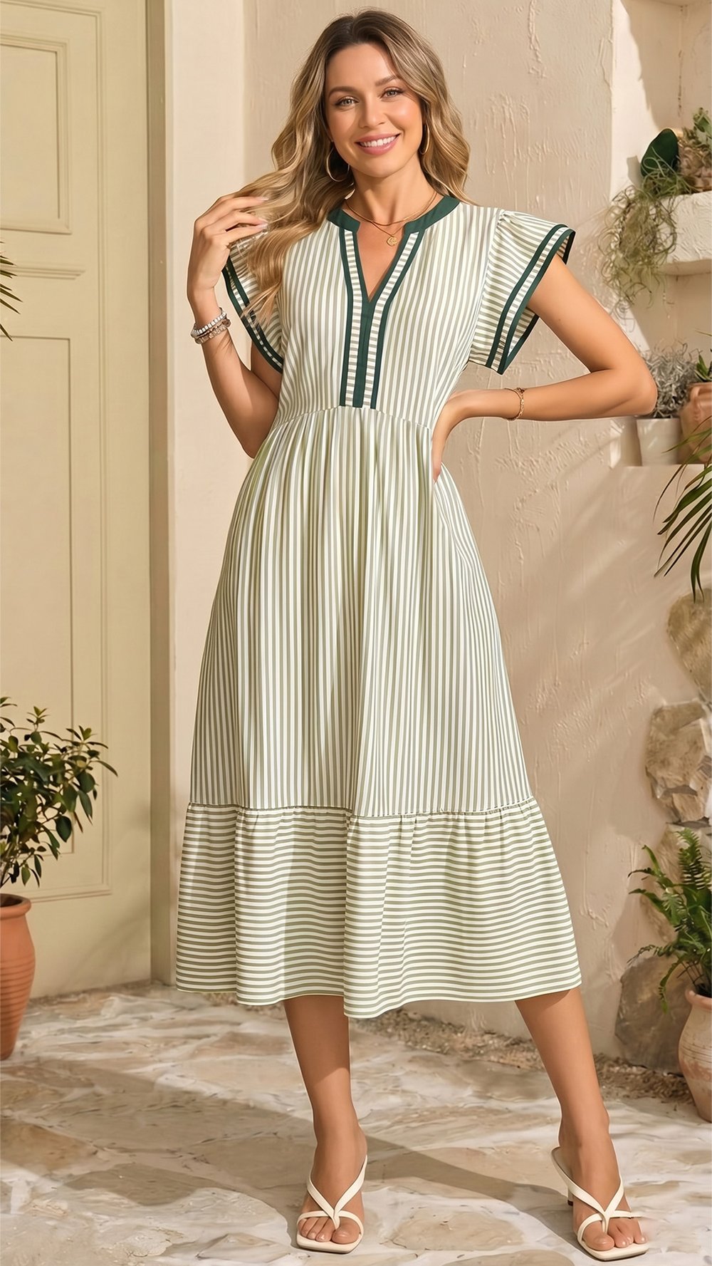 Alvéra | Striped Midi Dress with Pockets