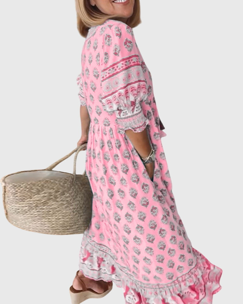 Brigid | Elegant V-Neck Printed Dress