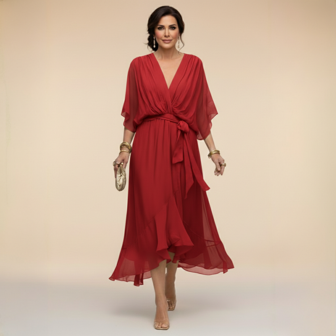 Liora | Flowing Midi Dress with V-Neck