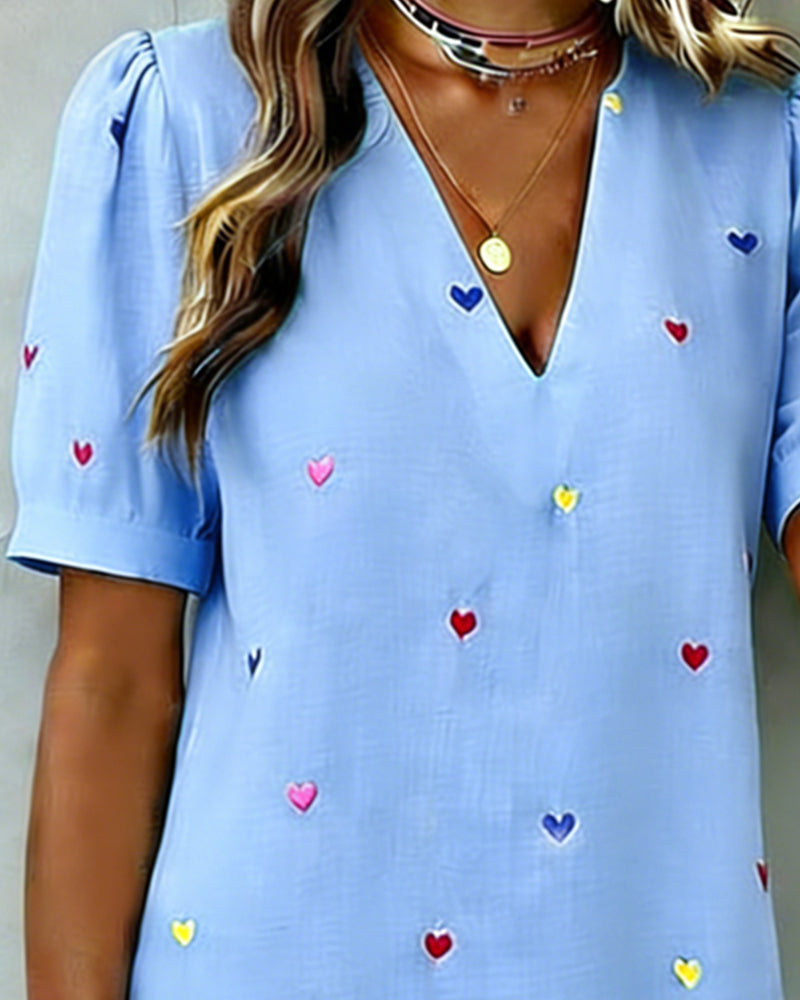 Colourful Heart Print V-Neck Dress