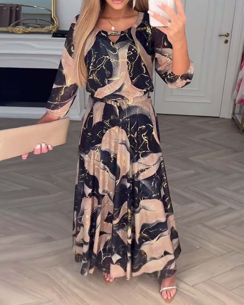 Elegant Marble Print Maxi Dress