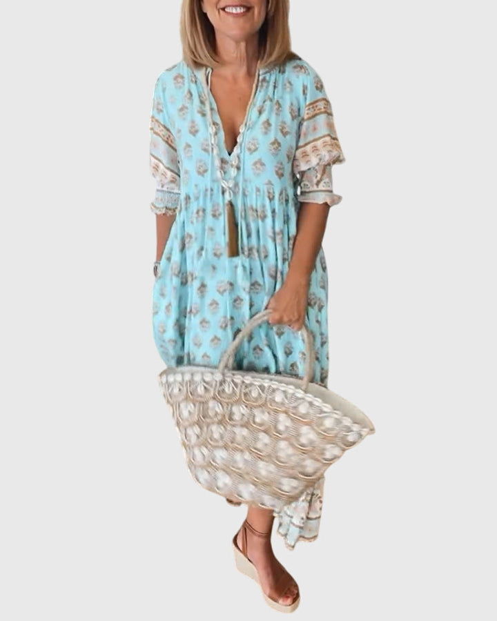 Brigid | Elegant V-Neck Printed Dress