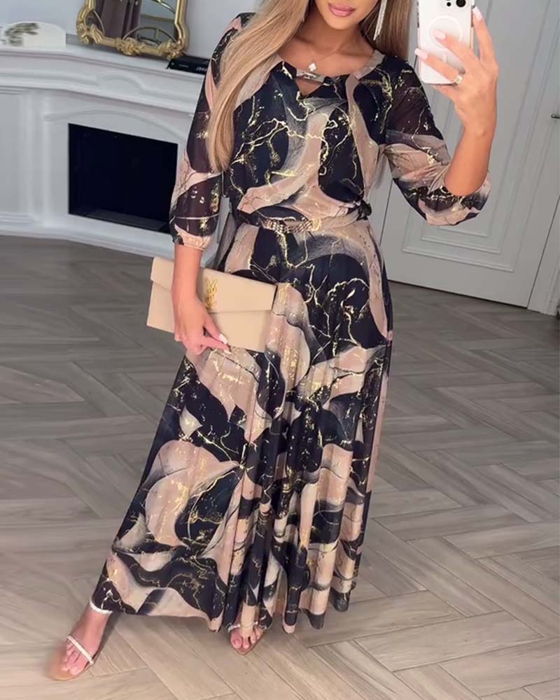 Elegant Marble Print Maxi Dress