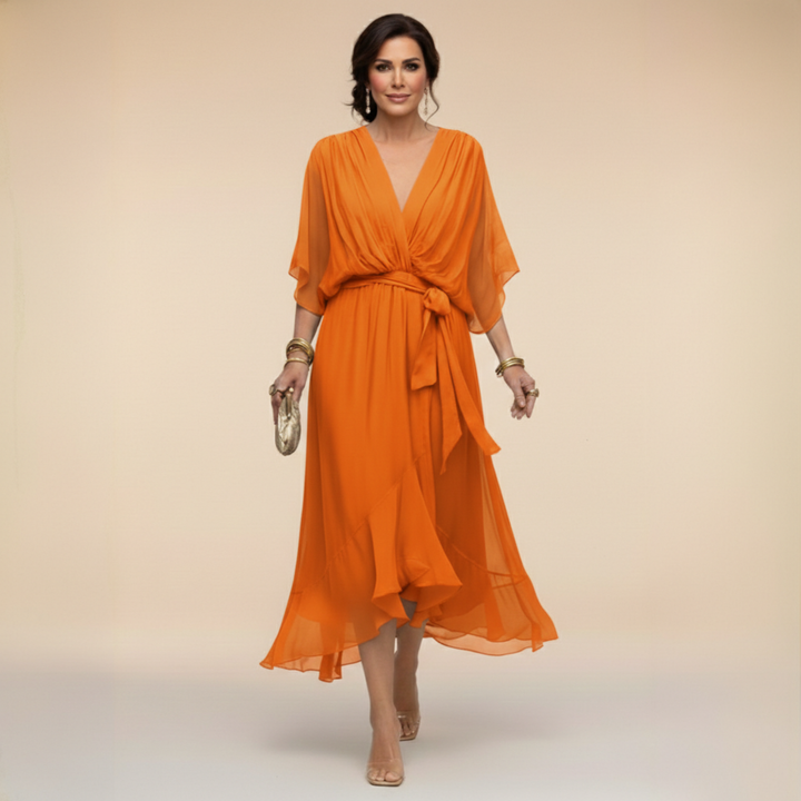 Liora | Flowing Midi Dress with V-Neck