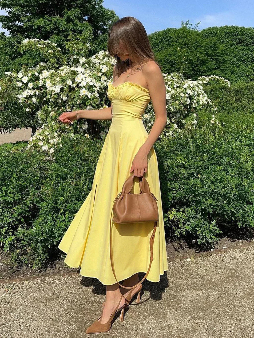 Lydia | Lemon Corset Midi Dress