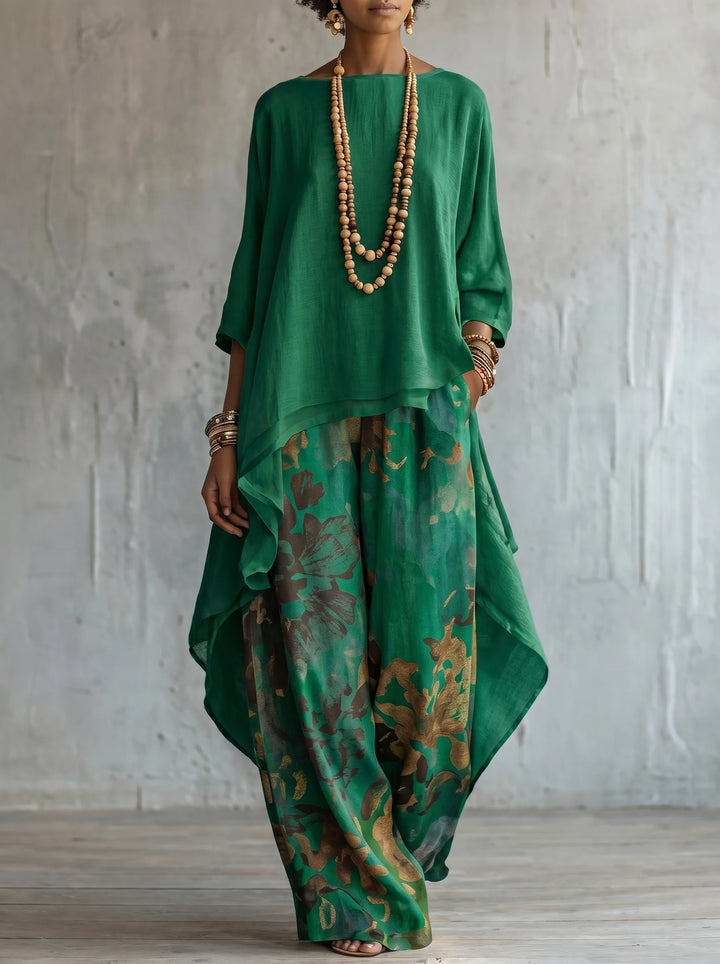 Elegant two-piece set with artistic floral print