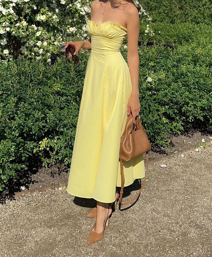 Lydia | Lemon Corset Midi Dress