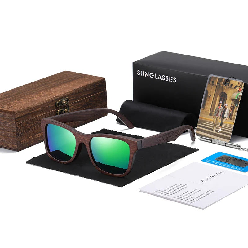 Wooden Rectangular Sunglasses