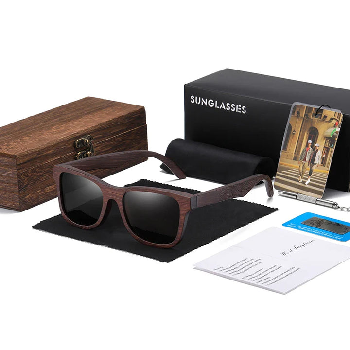 Wooden Rectangular Sunglasses