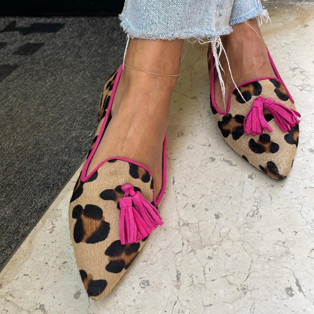 Livia | Animal Print Ballet Flats with Elegant Tassels