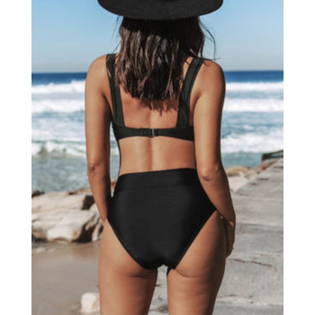 Hilde - Stylish Solid Color High-Waisted Swimsuit for a Stunning Look