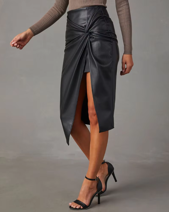 Modena Curve Leather Skirt