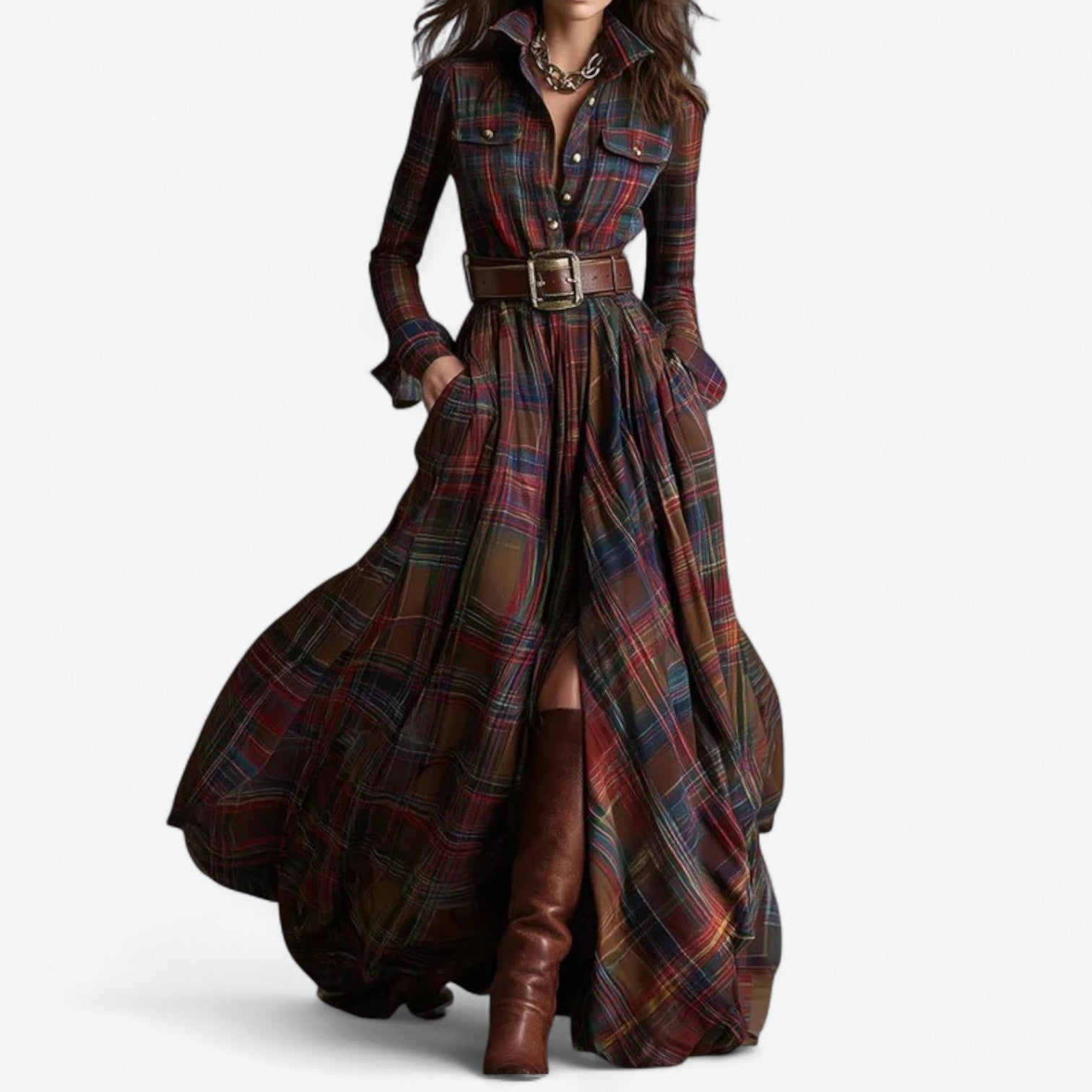 Adeline | Timeless Check Maxi Dress