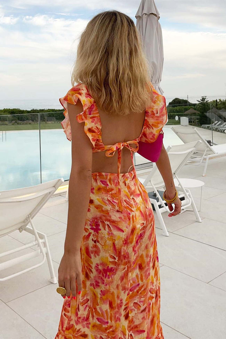 Aria | Floral Ruffle Midi Dress