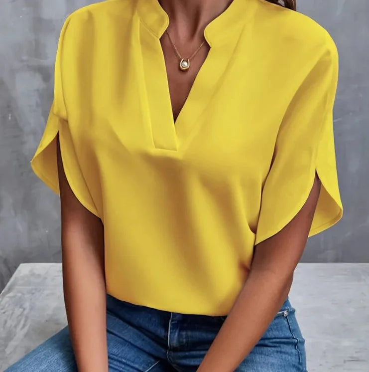 Women's Casual V-Neck Flutter Sleeve Blouse
