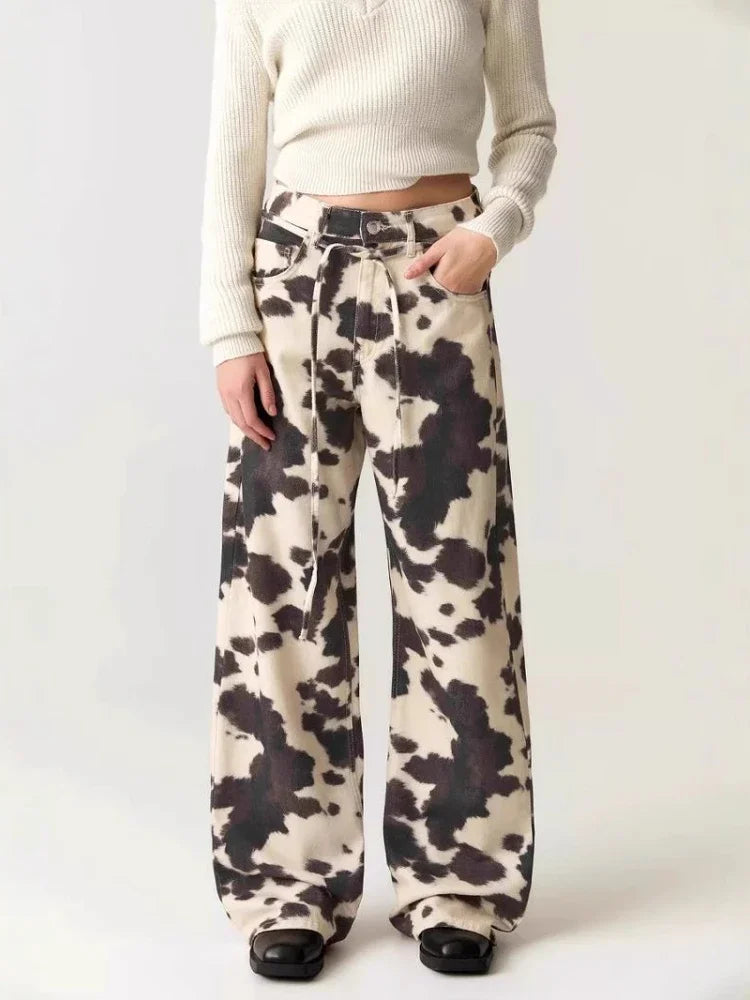 Chic Cowhide Wide Leg Jeans