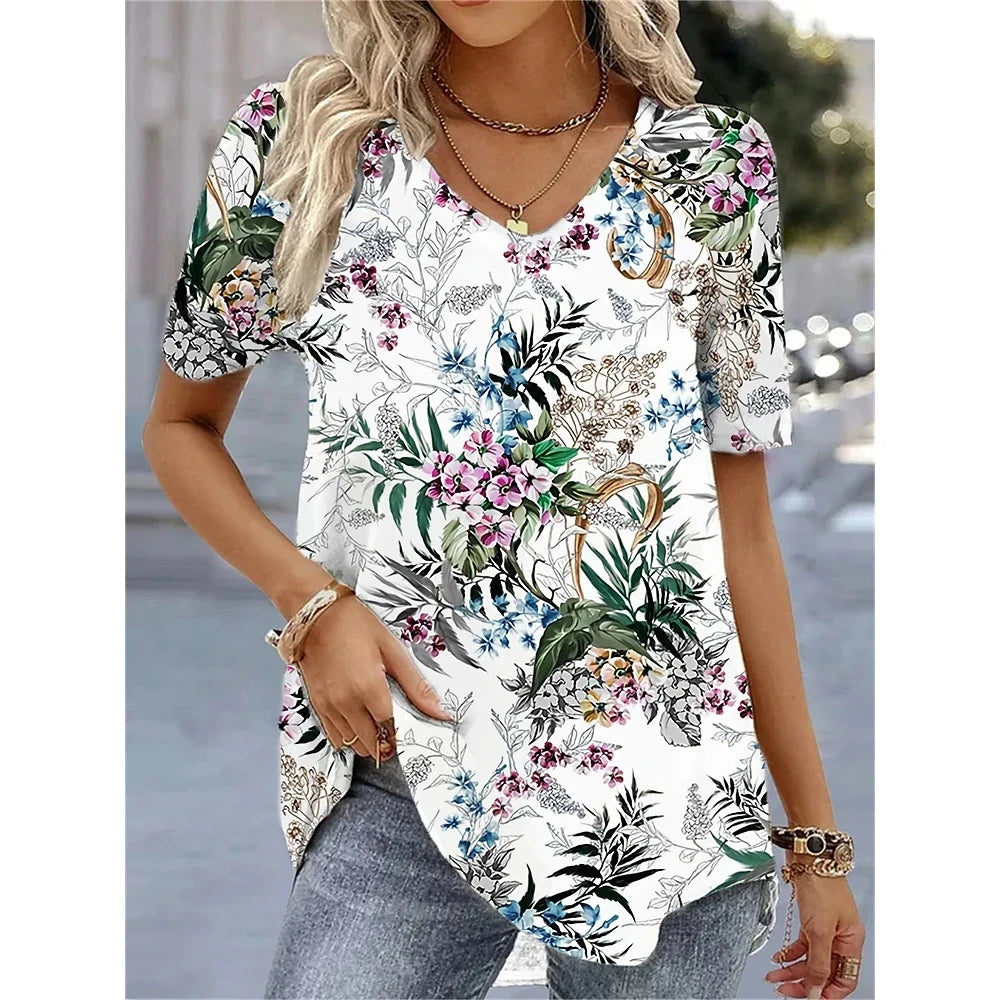 Women's Floral V-Neck Relaxed Fit Everyday Blouse