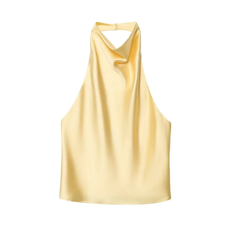 Women's Satin Halter Neck Backless Cami Top