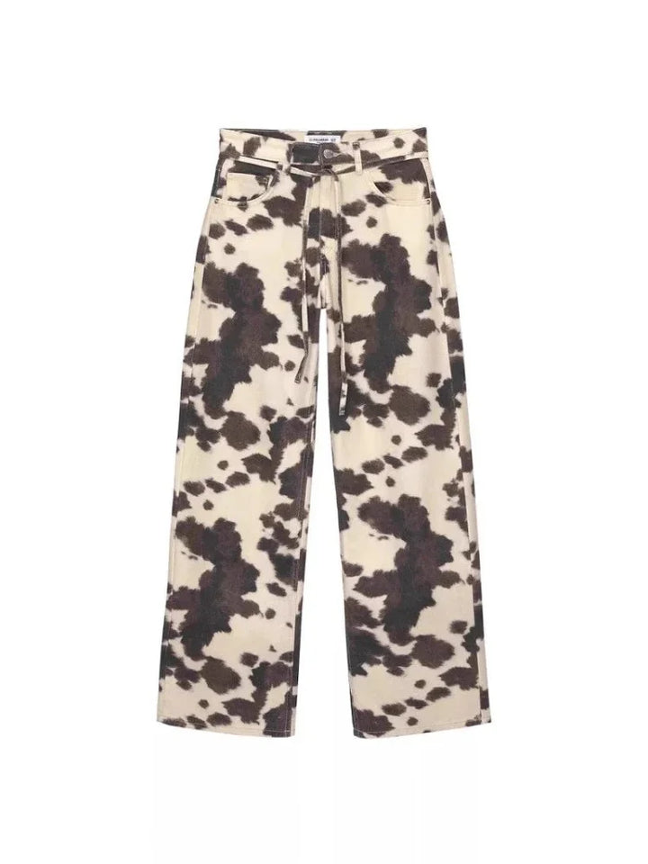 Chic Cowhide Wide Leg Jeans