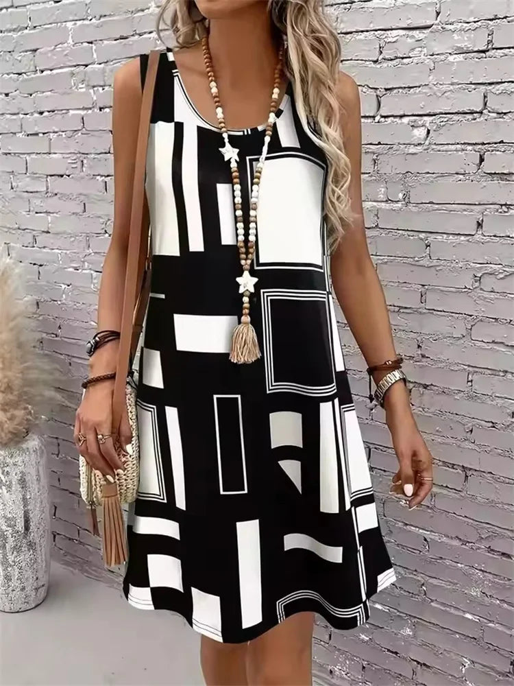 Women's Casual Sleeveless Striped Summer Beach Dress