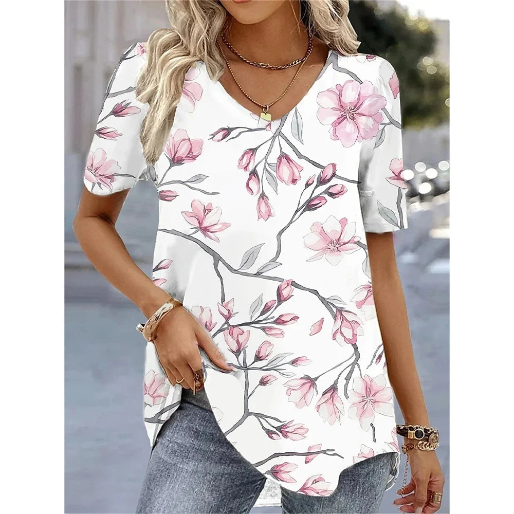 Women's Floral V-Neck Relaxed Fit Everyday Blouse
