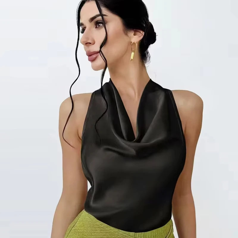 Women's Satin Halter Neck Backless Cami Top