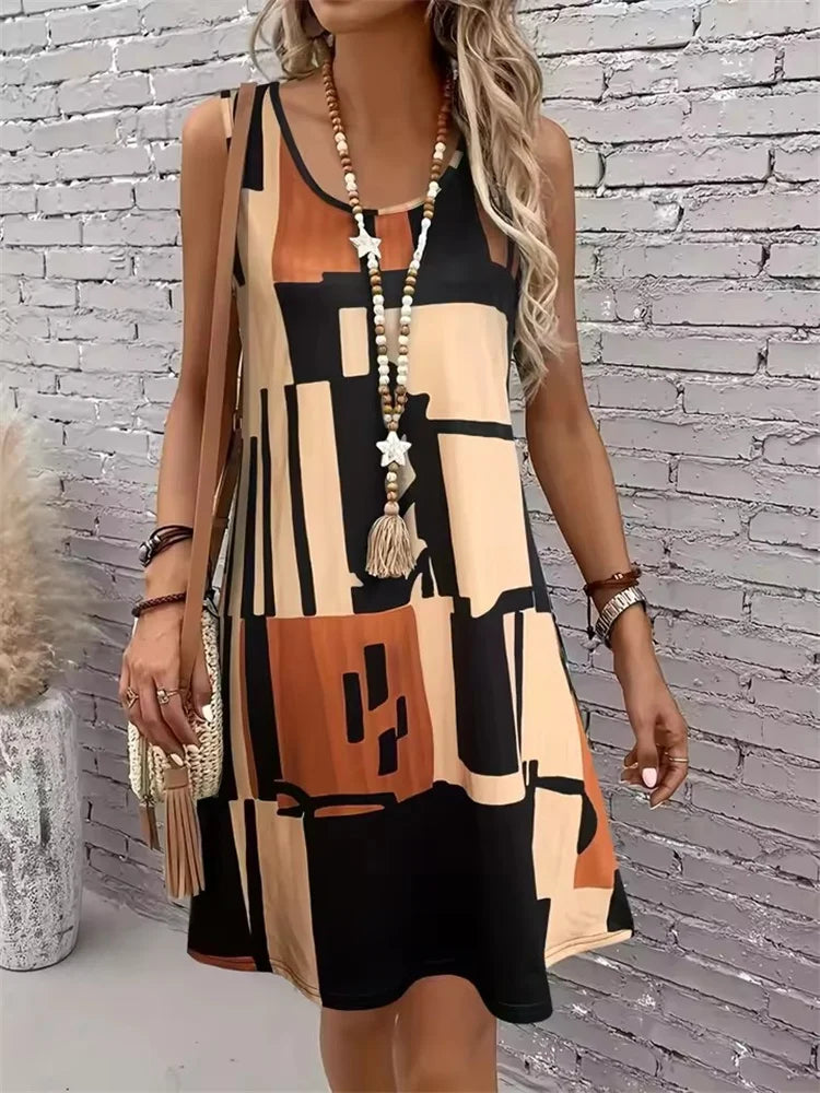 Women's Casual Sleeveless Striped Summer Beach Dress