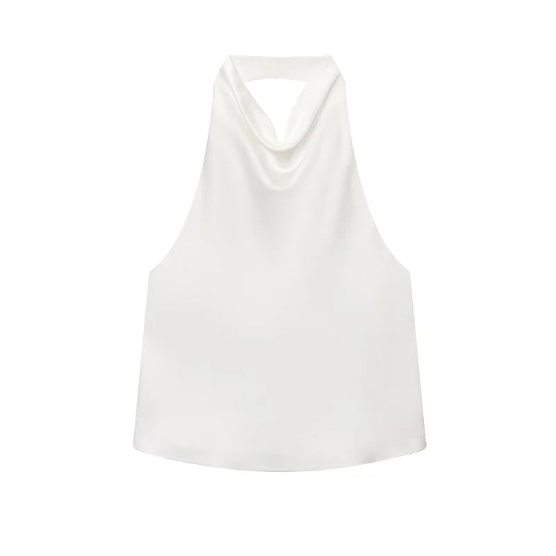 Women's Satin Halter Neck Backless Cami Top
