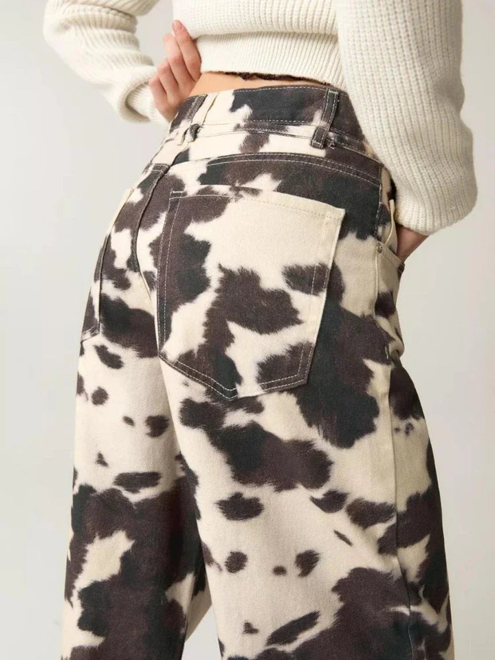 Chic Cowhide Wide Leg Jeans