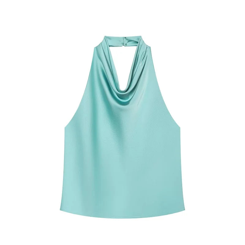 Women's Satin Halter Neck Backless Cami Top