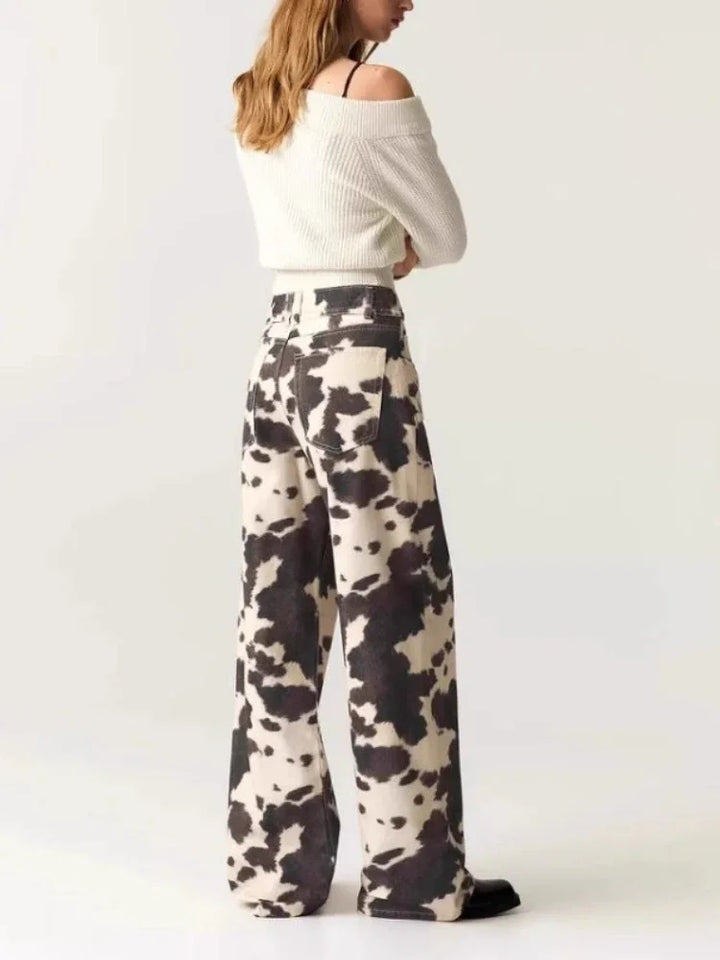 Chic Cowhide Wide Leg Jeans