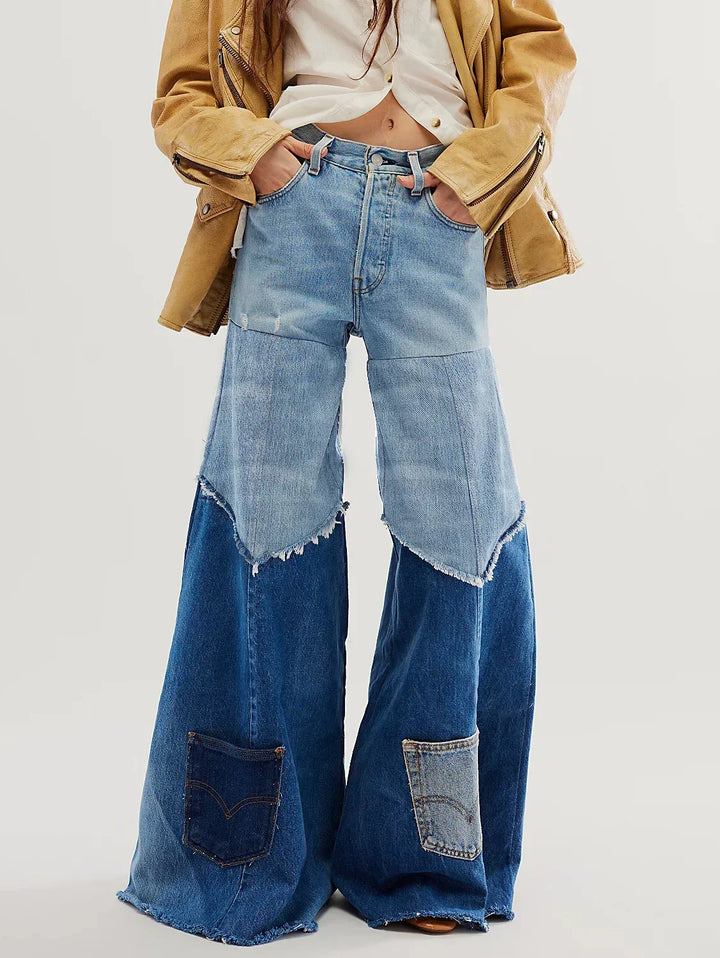 Denim Patchwork Flare Jeans