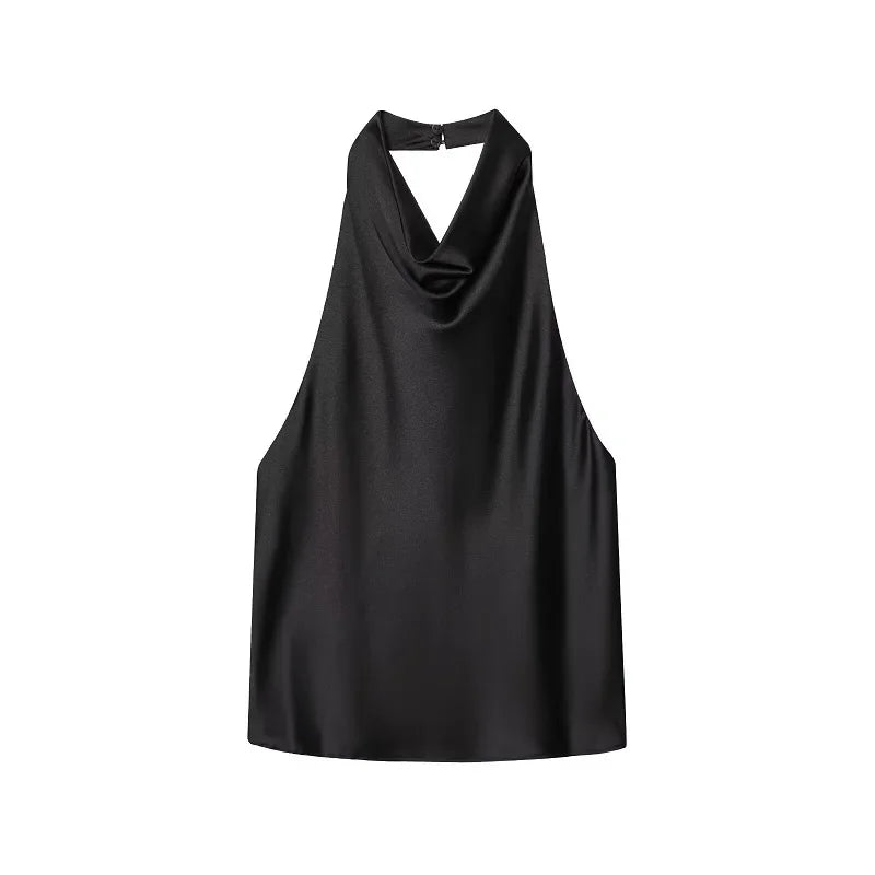 Women's Satin Halter Neck Backless Cami Top