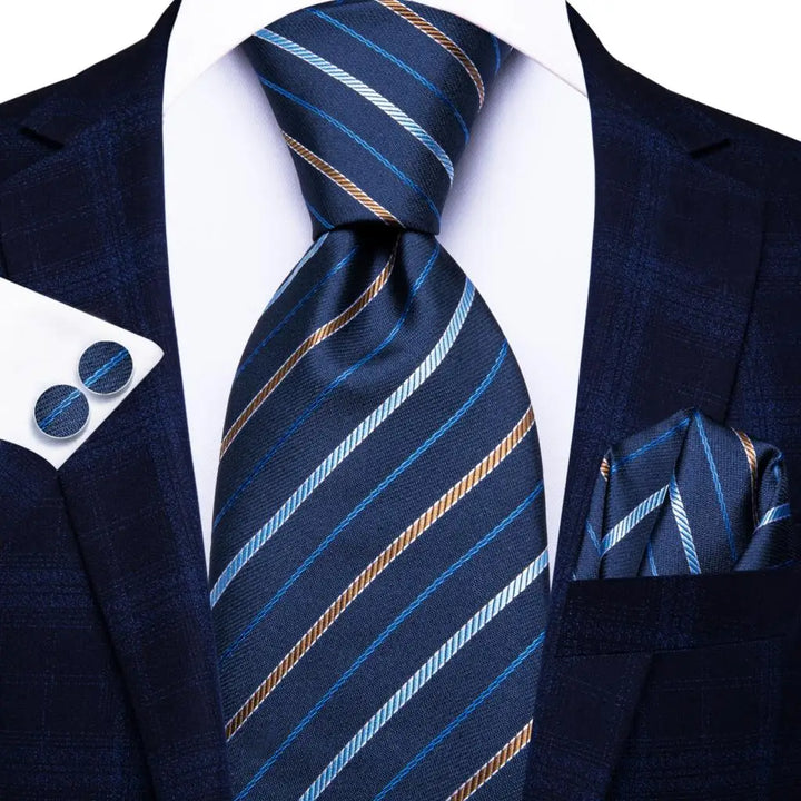 Classic Blue Stripe – 3-Piece Tie Set