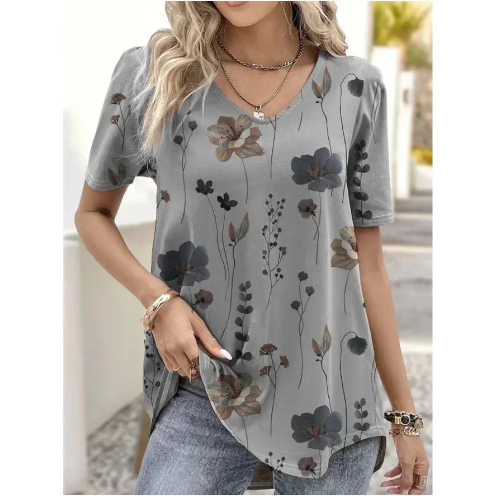 Women's Floral V-Neck Relaxed Fit Everyday Blouse